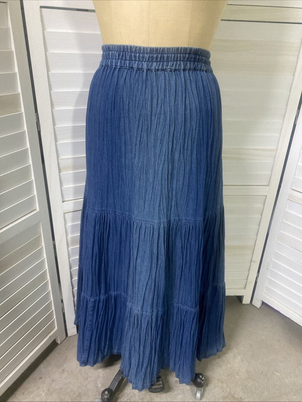 Ozark Mountain Jean Large Denim Full Skirt Western Cowgirl Prairie Tiered Cotton